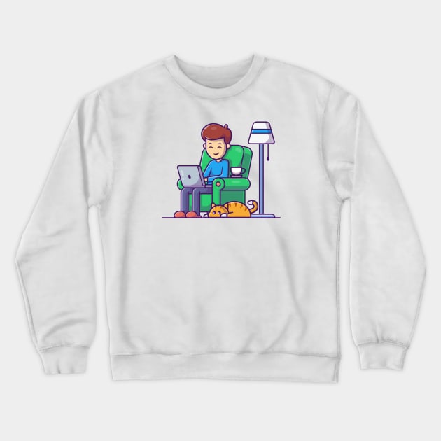 Male working on computer with cat cartoon Crewneck Sweatshirt by Catalyst Labs